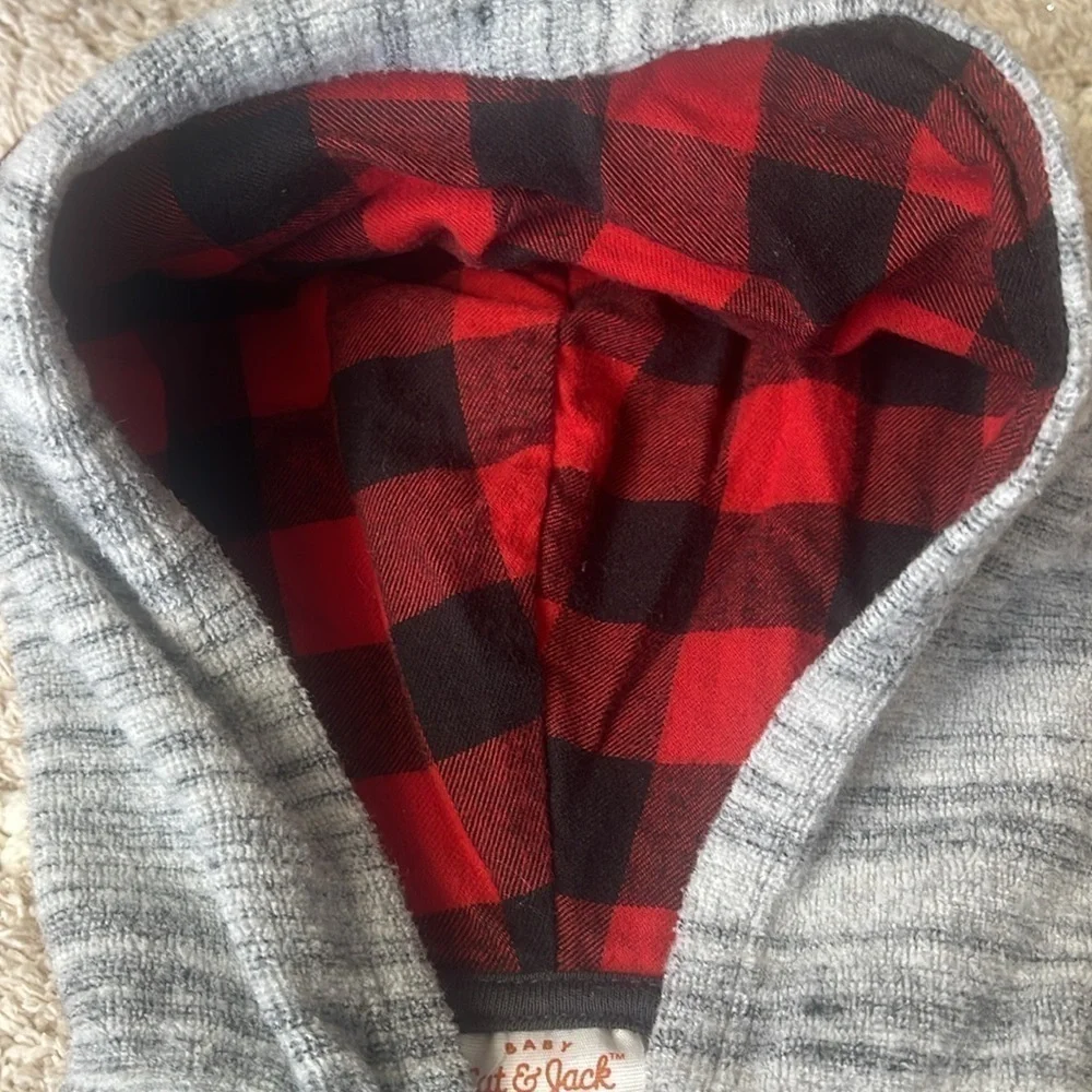 🟢 3/$15 Cat & Jack Reindeer Red Plaid Onesie Baby 3-6 months
